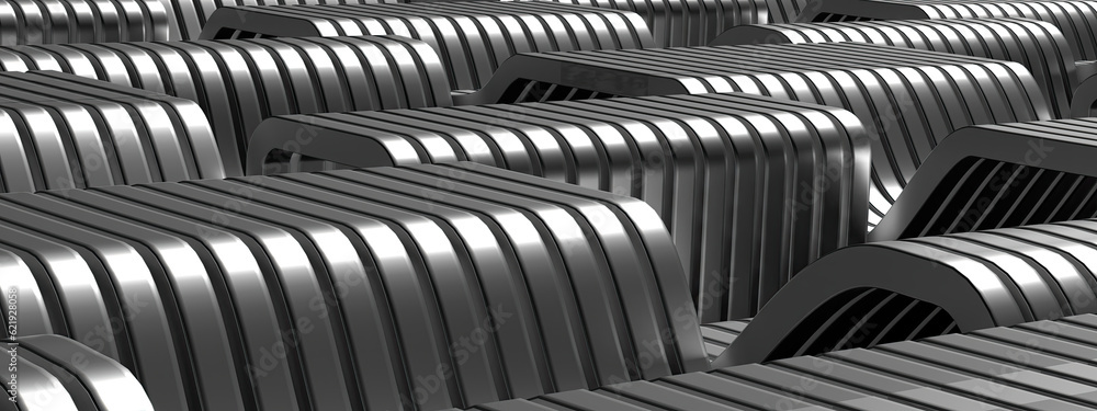 Consoles lined up in the distant view Sci-Fi adventure of machines and structures Gray abstract, elegant and modern 3D rendering image Consoles lined up in the distant view Sci-Fi adventure of machines and structures Gray abstract, elegant and modern 3D rendering image