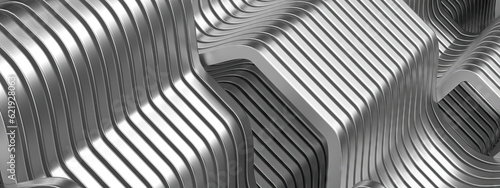 A plate like a heat sink Sci-Fi network of machines and structures Gray abstract, elegant and modern 3D rendering image