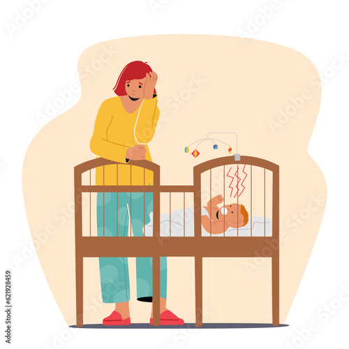 Exhausted Woman Suffering From Postpartum Depression, Experiencing Emotional And Physical Fatigue After Childbirth