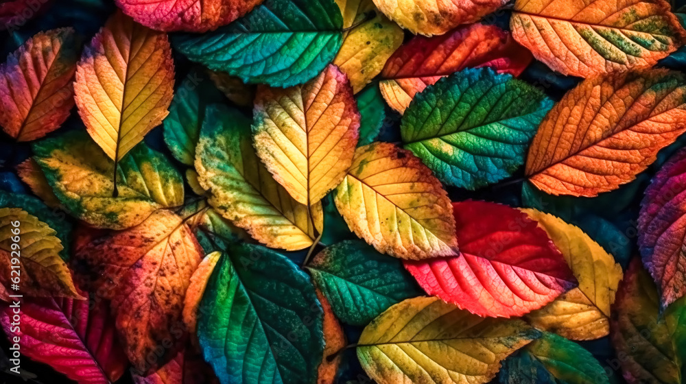 Autumn background of colorful leaves, generative AI. Autumn background of colorful leaves, generative AI.