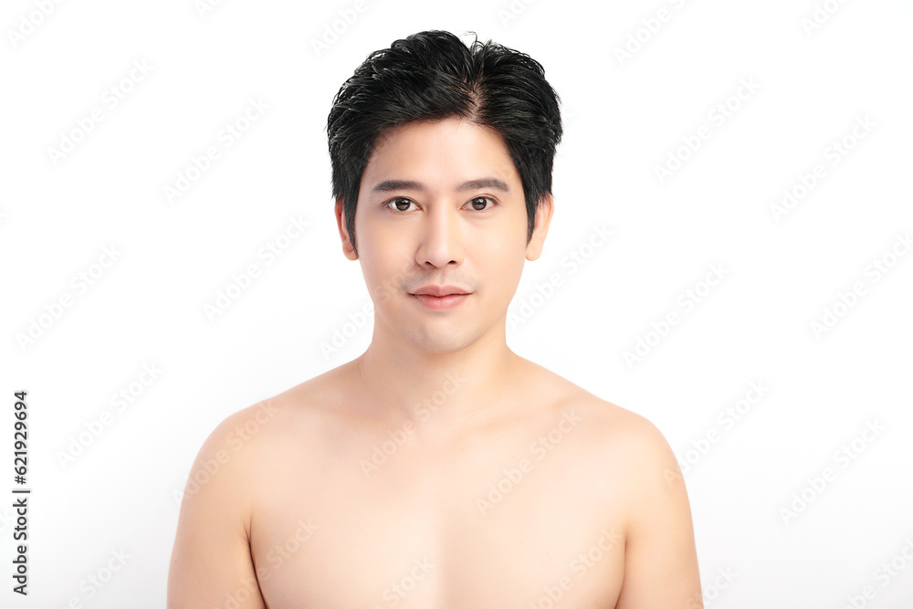 handsome young asian man on white background, Face care, Facial treatment, Cosmetology, beauty and spa, Asian men portrait. handsome young asian man on white background, Face care, Facial treatment, Cosmetology, beauty and spa, Asian men portrait.