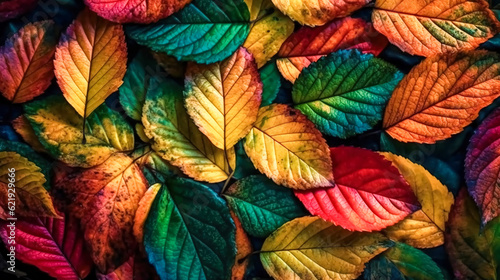 Autumn background of colorful leaves, generative AI.