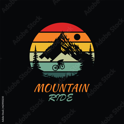 mountain ride illustration. mountain cycling graphic for t shirt. bicycle t shirt design. mountain biking vector design.