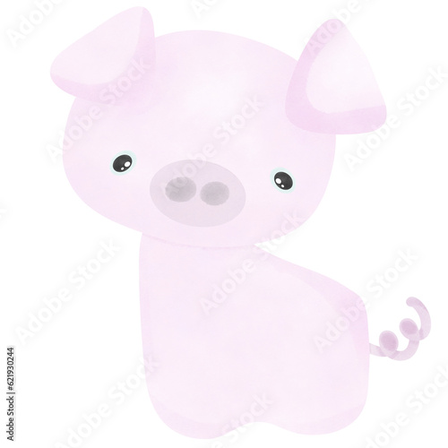 Cute pink pig.Creative with illustration in flat design,watercolor.