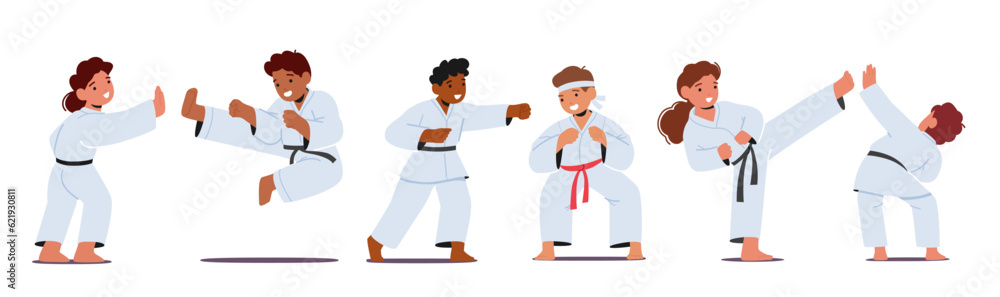 Karate Kids, Young Characters Learning Discipline, Self-defense, And Respect Through The Practice Martial Arts Skills Karate Kids, Young Characters Learning Discipline, Self-defense, And Respect Through The Practice Martial Arts Skills