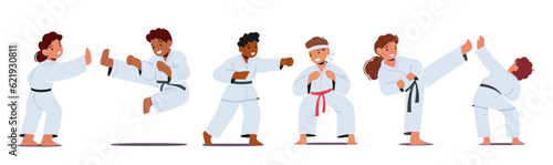 Karate Kids, Young Characters Learning Discipline, Self-defense, And Respect Through The Practice Martial Arts Skills