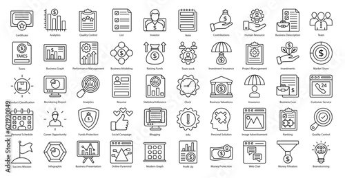 Business Management Thin Line Icons Career Strategy Icon Set in Outline Style 50 Vector Icons in Black	
