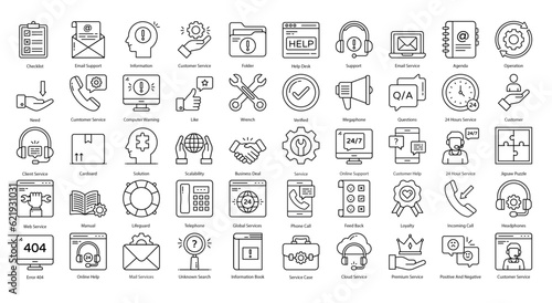 Customer Service Thin Line Icons Support Helpline Icon Set in Outline Style 50 Vector Icons in Black