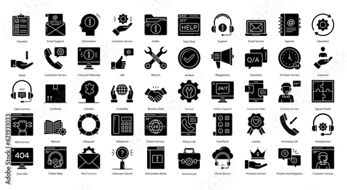 Customer Service Glyph Icons Support Helpline Icon Set in Glyph Style 50 Vector Icons in Black