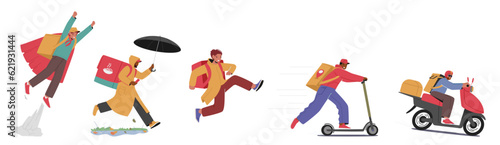 Isolated Swift Courier Characters, Reliable And Efficient Delivery Service Ensuring Quick Transportation Of Packages