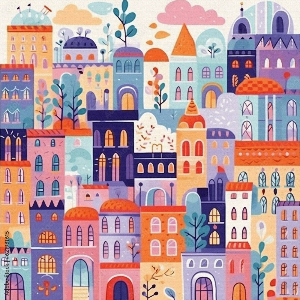 City Background he illustrations are watercolor paintings. colorful city pictures used to decorate and increase beauty	