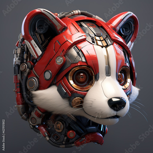 A red panda head that is a futuristic machine of the future world. Wildlife Animals. Illustration, Generative AI.