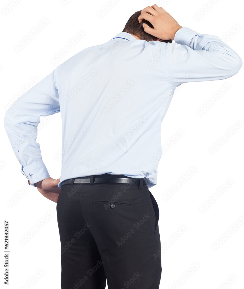 Digital png photo of caucasian businessman scratching head on transparent background Digital png photo of caucasian businessman scratching head on transparent background