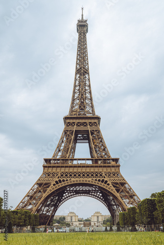 Eiffel Tower over beautiful blue cloud sky Paris France