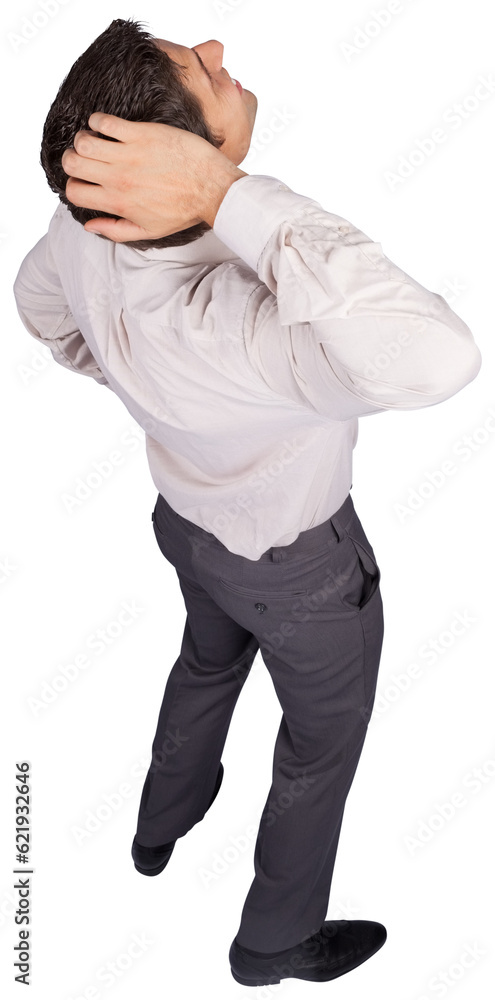Digital png photo of back view of caucasian businessman looking up on transparent background Digital png photo of back view of caucasian businessman looking up on transparent background