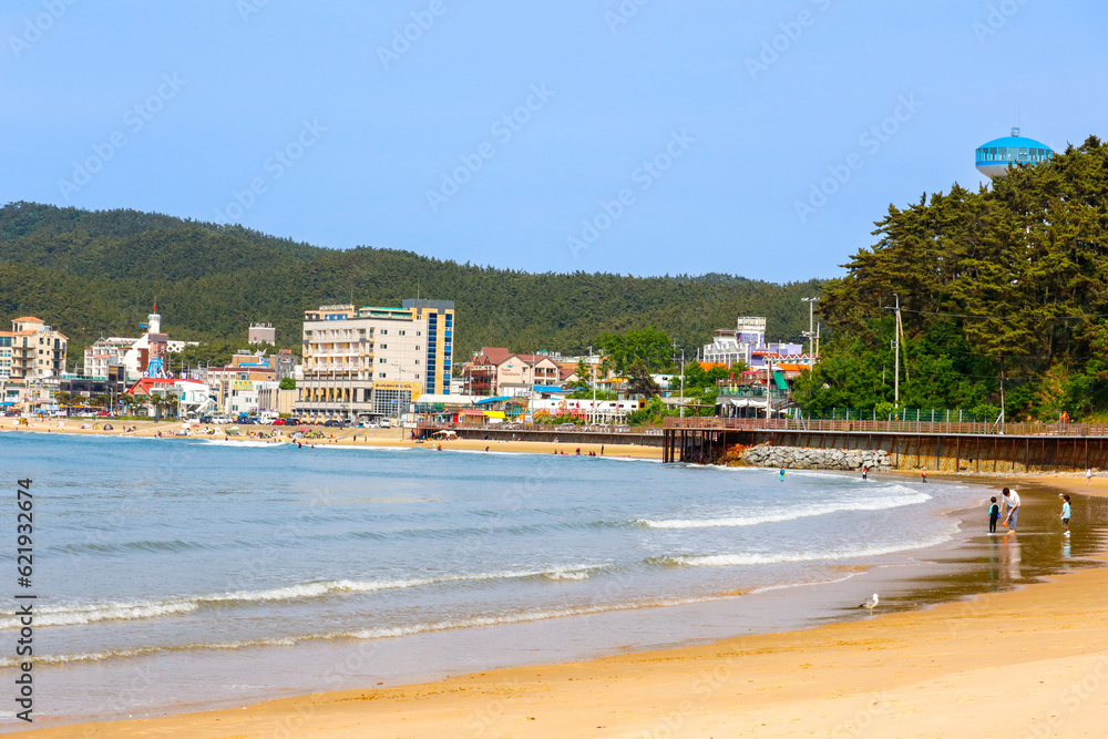 view of the coastal city beach in the summer. Mallipo beach Taean gun city in South Korea 26.06.2023