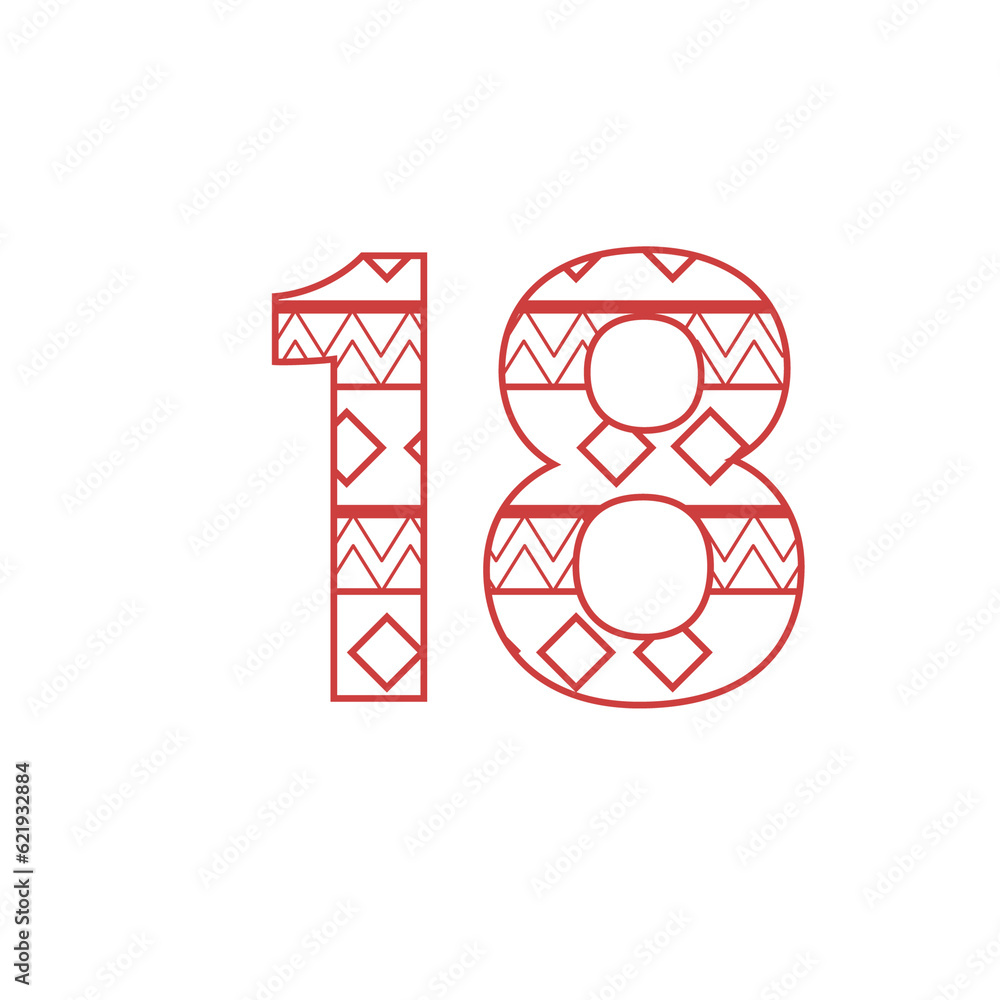 Represent Number 18 Digital png illustration of red 18 number with pattern on transparent ...