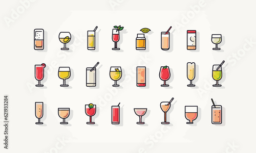 Line symbols about alcoholic beverages. Drinks. Line symbol on a straightforward foundation with editable stroke.