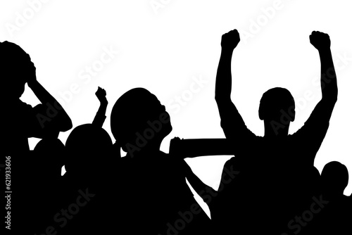 Digital png silhouette image of male and female supporters on transparent background
