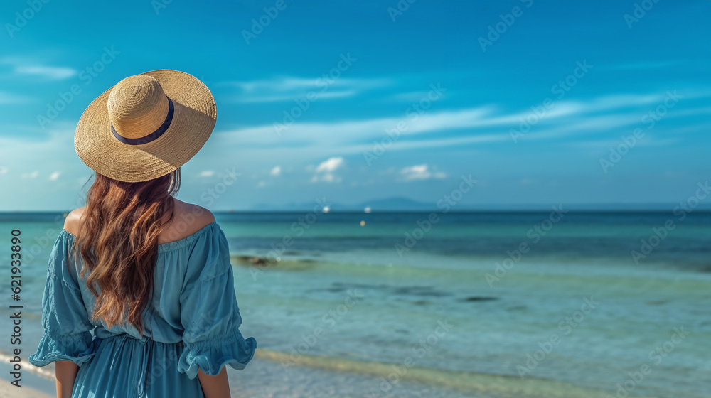 Woman on a summer beach vacation. generative ai