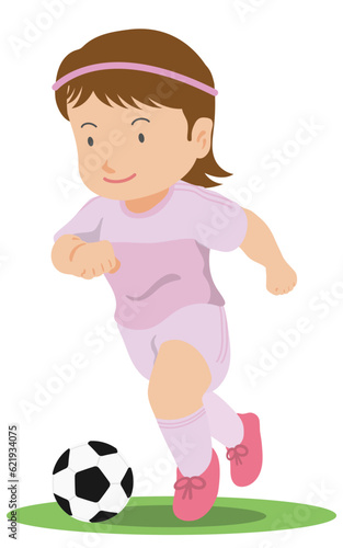 ドリブルをするサッカー選手　女子