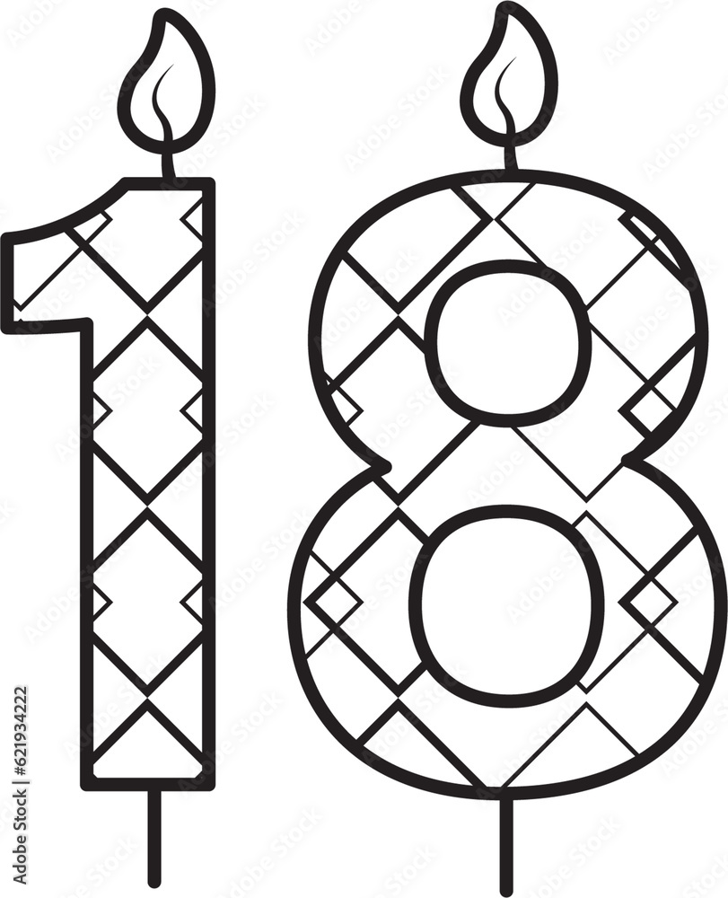 Digital png illustration of black 18 birthday candle with pattern on transparent background Digital png illustration of black 18 birthday candle with pattern on transparent background