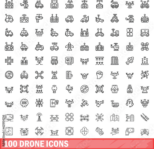 100 drone icons set. Outline illustration of 100 drone icons vector set isolated on white background