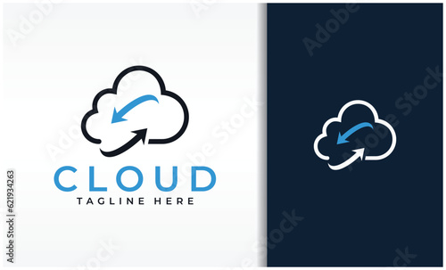 Data cloud icon. Backup, restore. Upload, download. Arrow as a part of cloud
