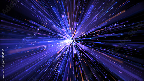 Hyperspace traveling through star fields flying extremely fast light speed trail.