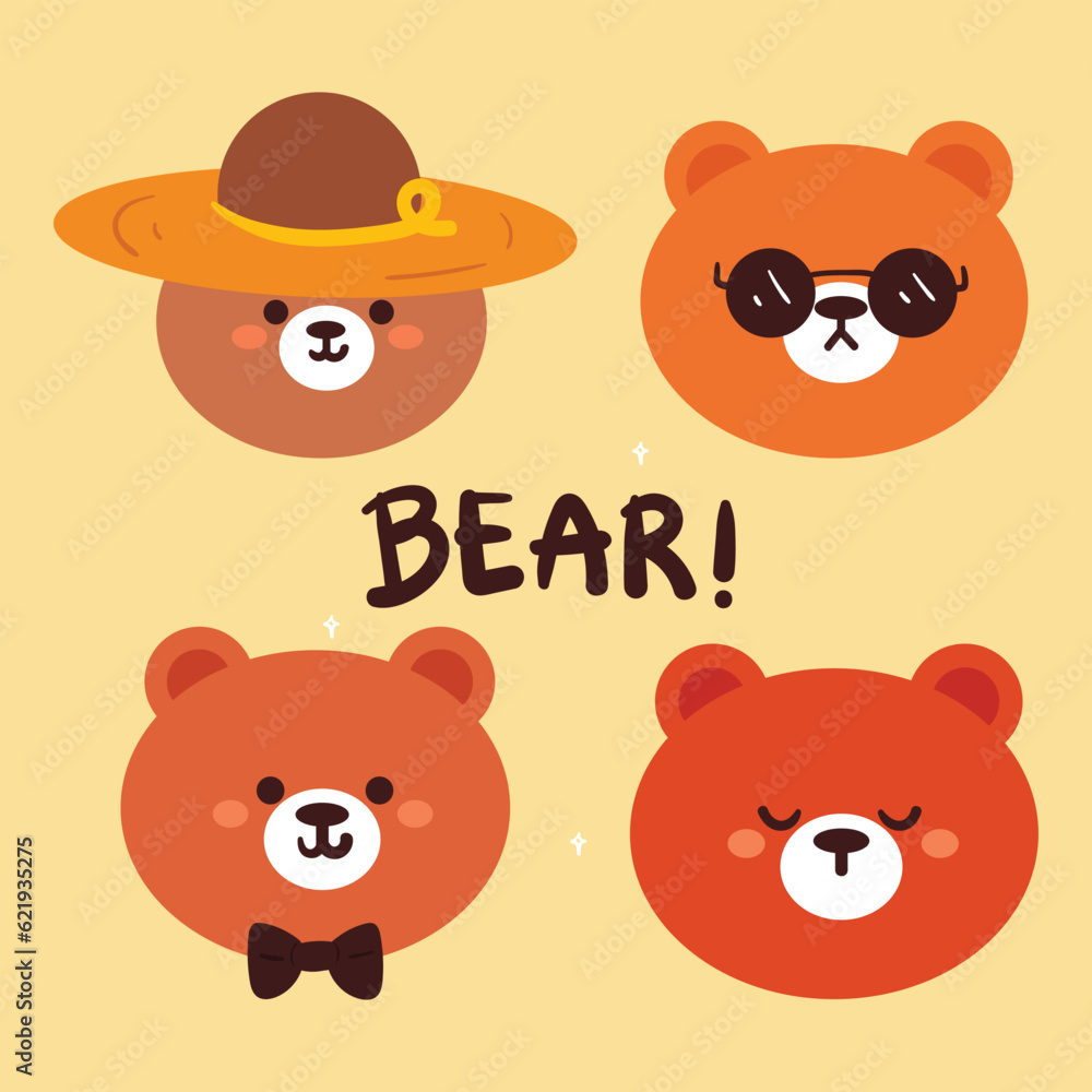 Naklejka premium hand drawing cartoon cute bear sticker set