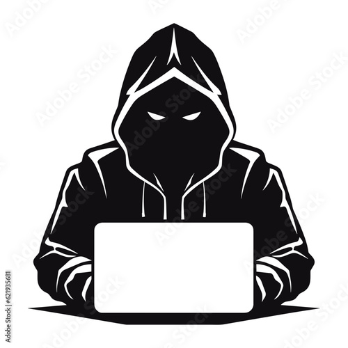 Hacker with laptop computer black svg vector
