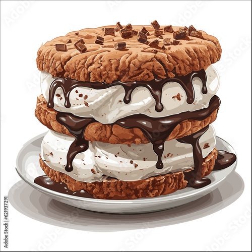 Vanilla Ice Cream Sandwich isolated on white clipart