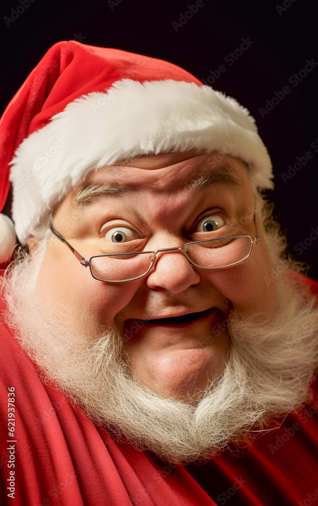 Close up portrait of a smiling, beaming and ruddy Santa Claus. Expresses joy and happiness Close up portrait of a smiling, beaming and ruddy Santa Claus. Expresses joy and happiness