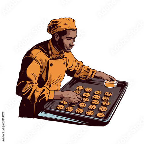 Chef smiling while cooking gourmet dessert meal