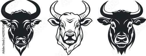 Bull head vector Elegance drawing art. Vector illustration, a ferocious bull's head isolated on a white background.