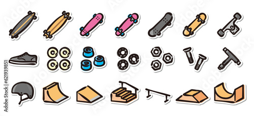 Illustrated sticker set of skateboarding.Quick and simple to use.