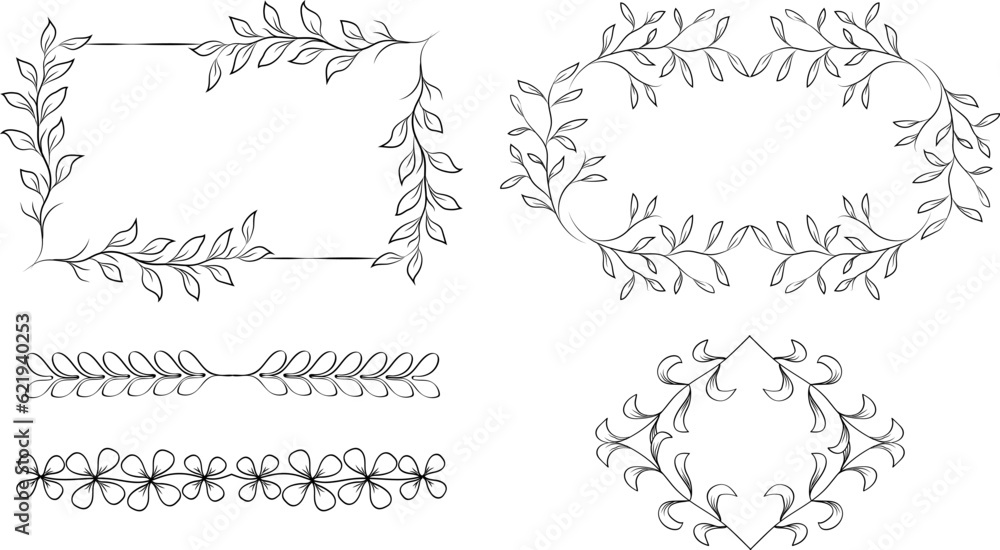 set of hand drawn floral elements. floral frames set of hand drawn floral elements. floral frames