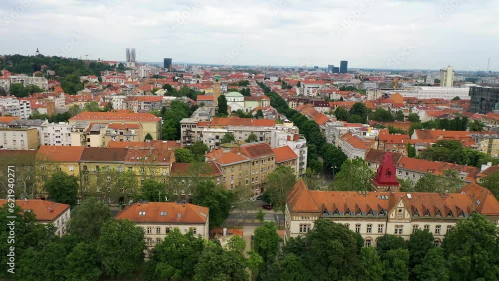 Aerial view of Zagreb residential district with the main cathedral in background, Croatia. Aerial view of Zagreb residential district with the main cathedral in background, Croatia.