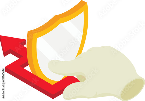 Hacking concept icon isometric vector. Arrow bypassing shield and cursor hand. Internet security, digital technology