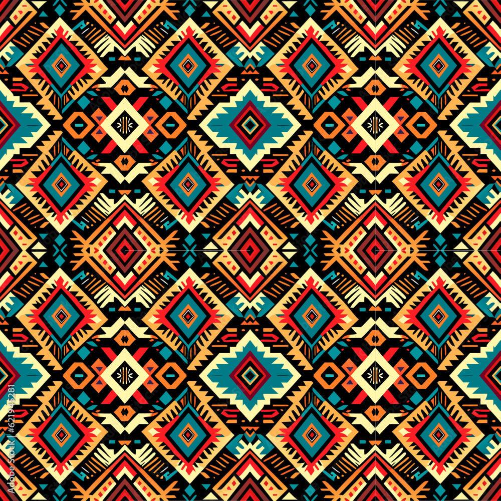 Tribal vector ornament. Seamless African pattern. Ethnic carpet with chevrons. Aztec style. Geometric mosaic on the tile, majolica. Ancient interior. Modern rug. Geo print on textile. Kente Cloth. Tribal vector ornament. Seamless African pattern. Ethnic carpet with chevrons. Aztec style. Geometric mosaic on the tile, majolica. Ancient interior. Modern rug. Geo print on textile. Kente Cloth.