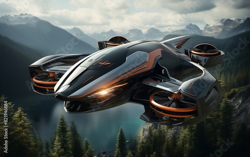 The Futuristic Flying Car Takes Flight. Generative AI