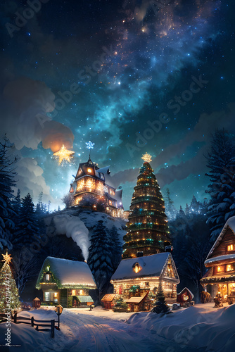 Christmas Village Card Illustration