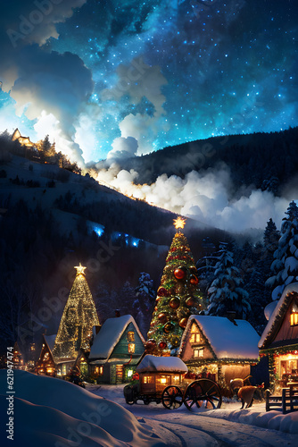 Christmas Village Card Illustration