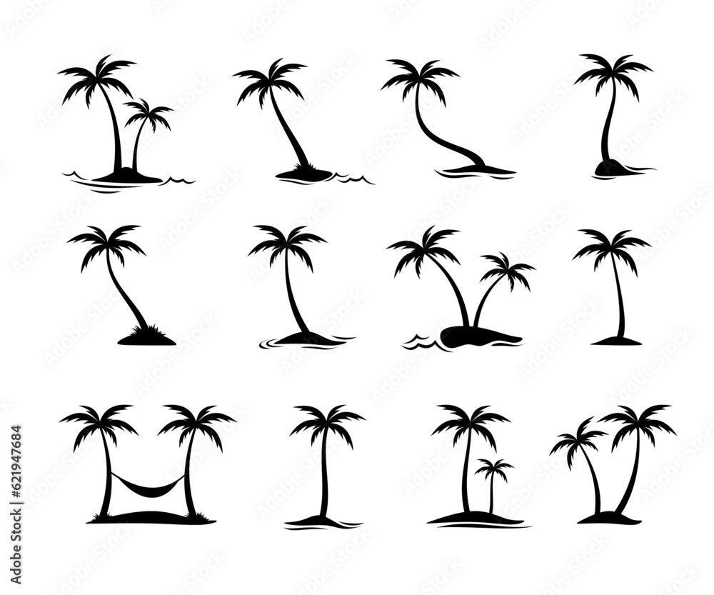 various coconut tree silhouette collection