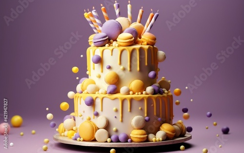 Delightful Yellow Cake Adorned with Sweet Decorations. Generative AI