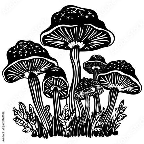 Mushrooms Black and White