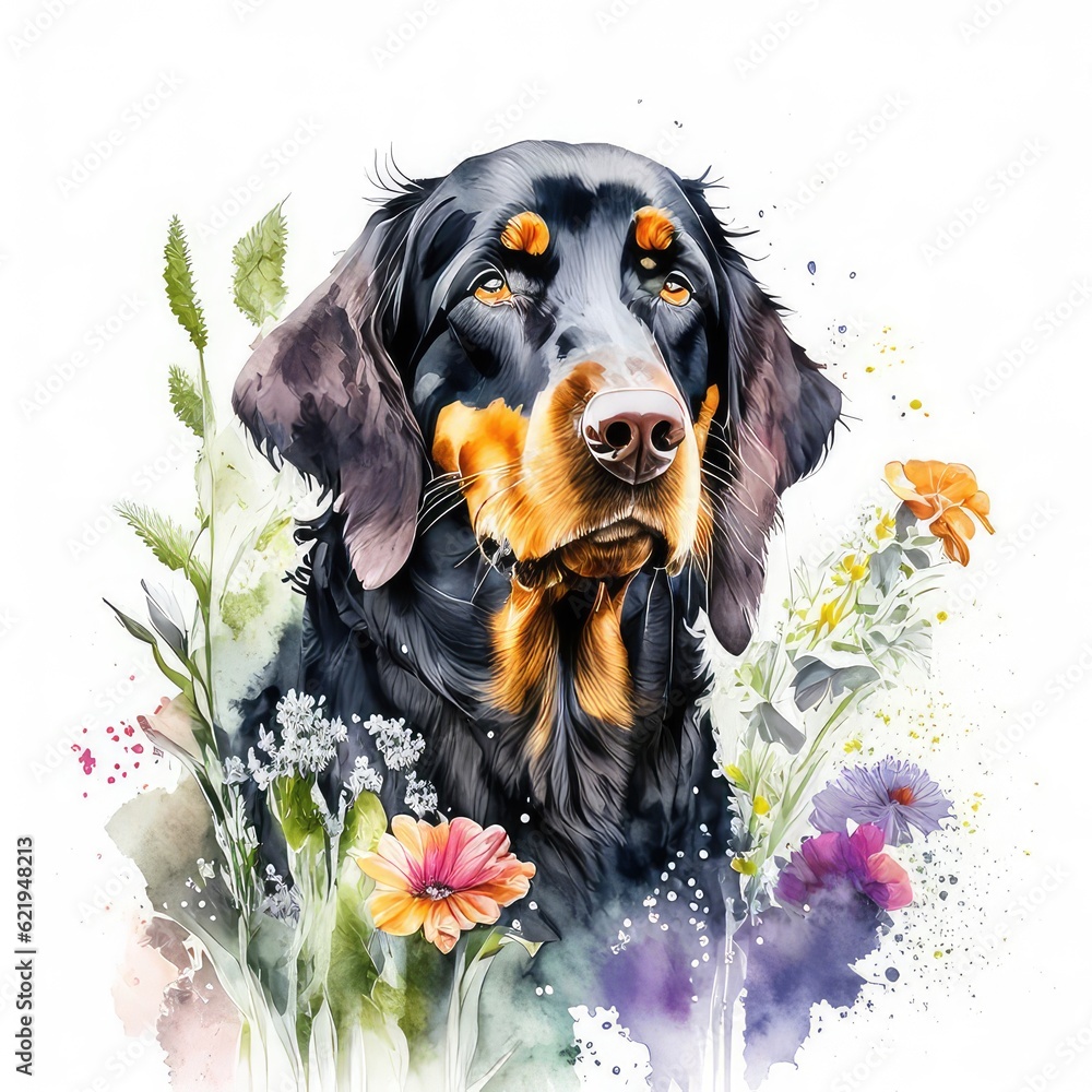 dachshund puppy with flowers