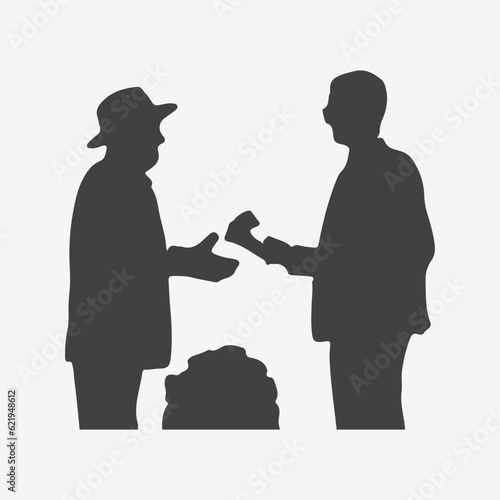 Financial Empowerment, Silhouettes of Businessman Generously Bestowing Bundles of Money to Support Farmers