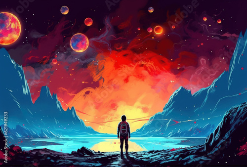 Boy space explorer. sketch art for artist creativity and inspiration. generative AI	
