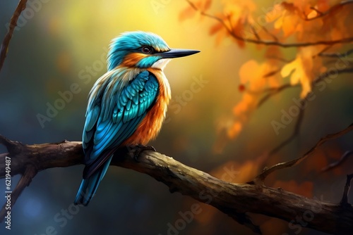 A splendid bird gracefully perched on a branch, Generative Ai